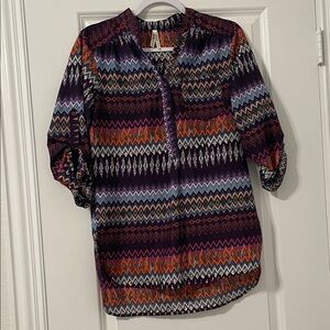 Live 4 Truth Purple Geo-Print Peasant Blouse with Orange & Blue Accents